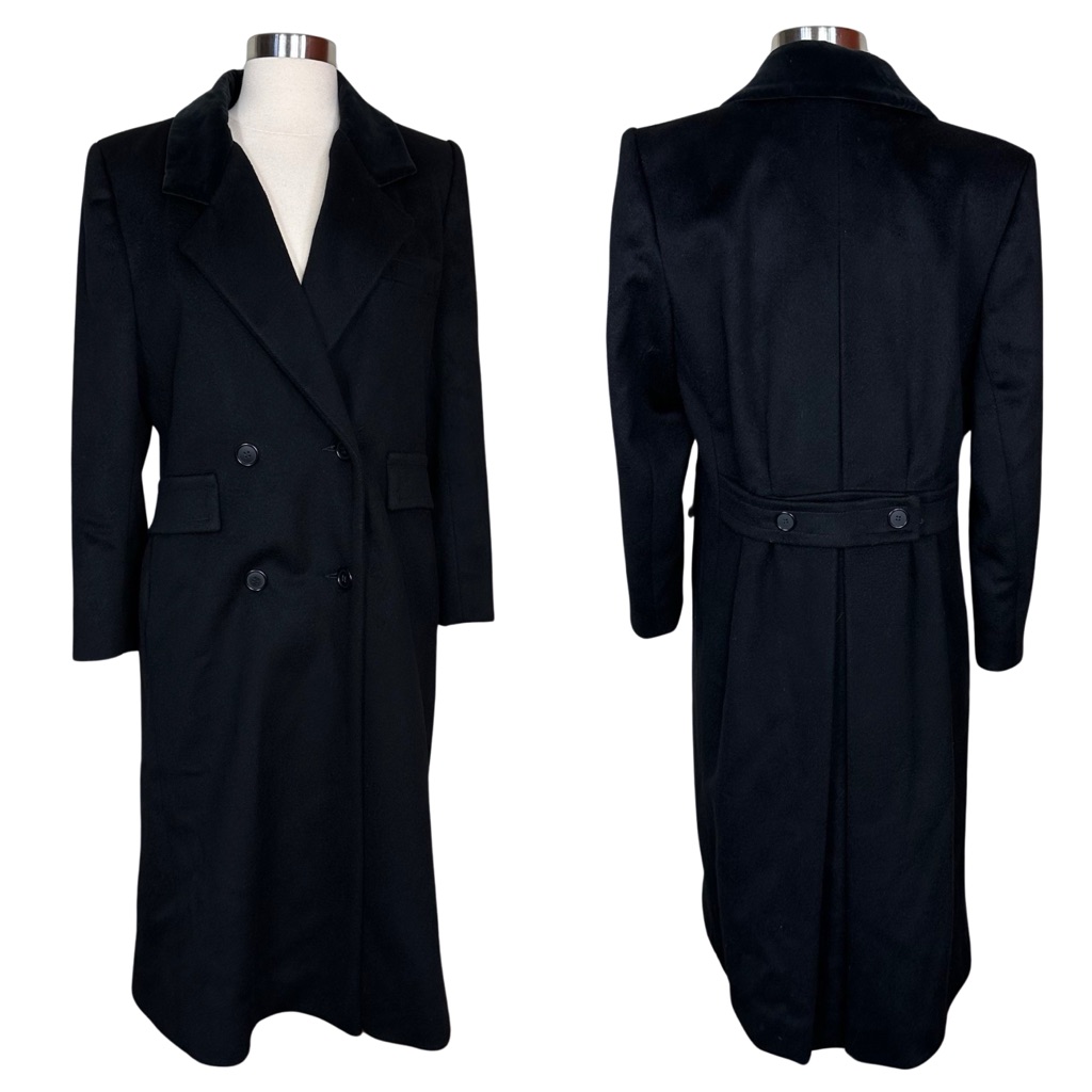 Vintage 80s Wool Bert Newman Black Trench Double Breasted Peacoat Jacket Nwot 6